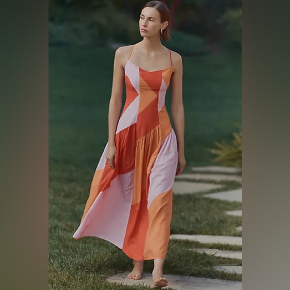 Anthropologie CELANDINE Sleeveless Midi Dress in Orange Petite L